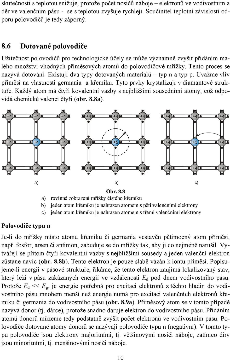 6 Dotované polovodiče Užitečnost polovodičů pro technologické účely se může významně zvýšit přidáním malého množství vhodných příměsových atomů do polovodičové mřížky. Tento proces se nazývá dotování.