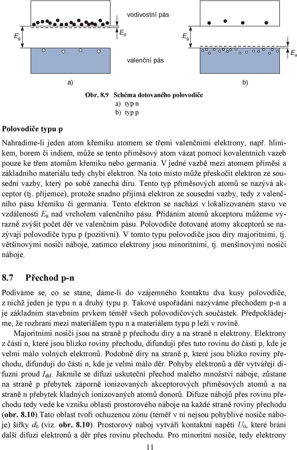 V jedné vazbě mezi atomem příměsi a základního materiálu tedy chybí elektron. Na toto místo může přeskočit elektron ze sousední vazby, který po sobě zanechá díru.