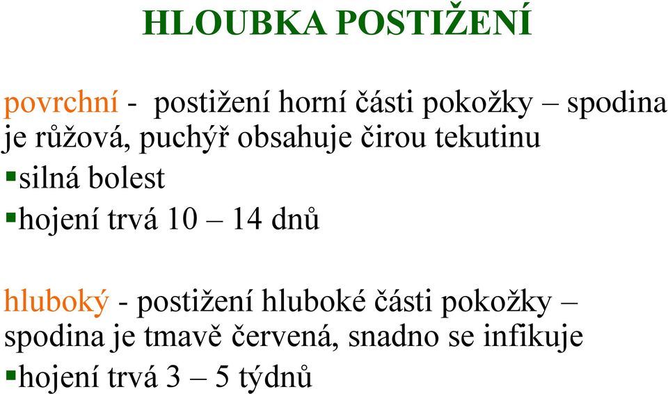 hojení trvá 10 14 dnů hluboký - postižení hluboké části