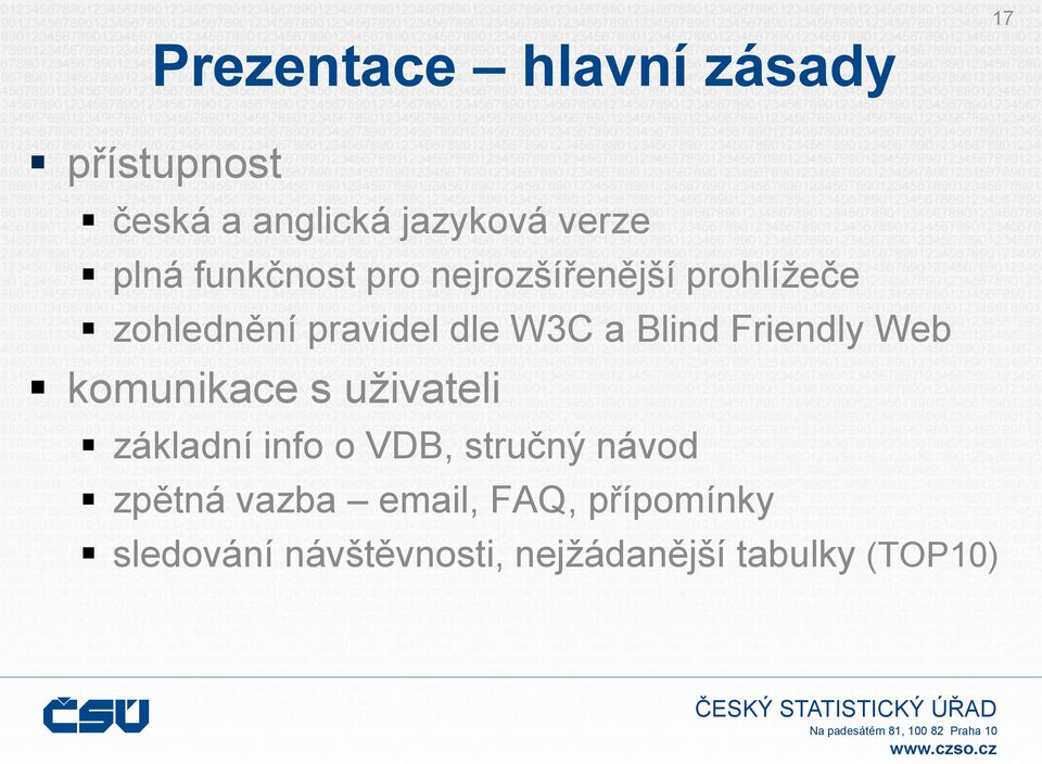 Friendly Web komunikace s uživateli základní info o VDB, stručný návod zpětná