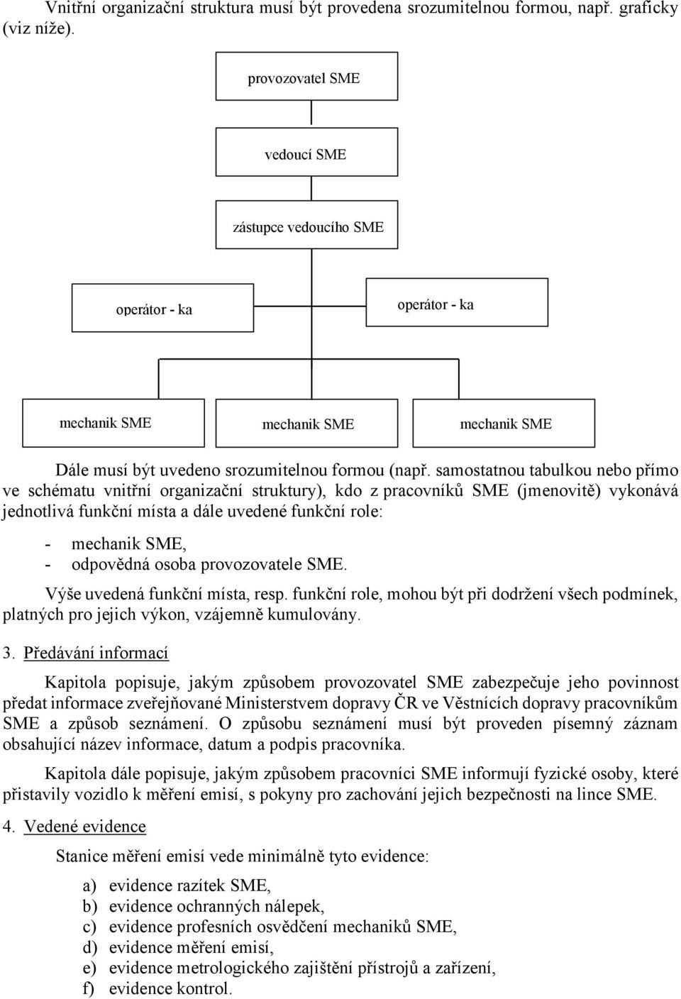 samostatnou tabulkou nebo přímo ve schématu vnitřní organizační struktury), kdo z pracovníků SME (jmenovitě) vykonává jednotlivá funkční místa a dále uvedené funkční role: - mechanik SME, - odpovědná