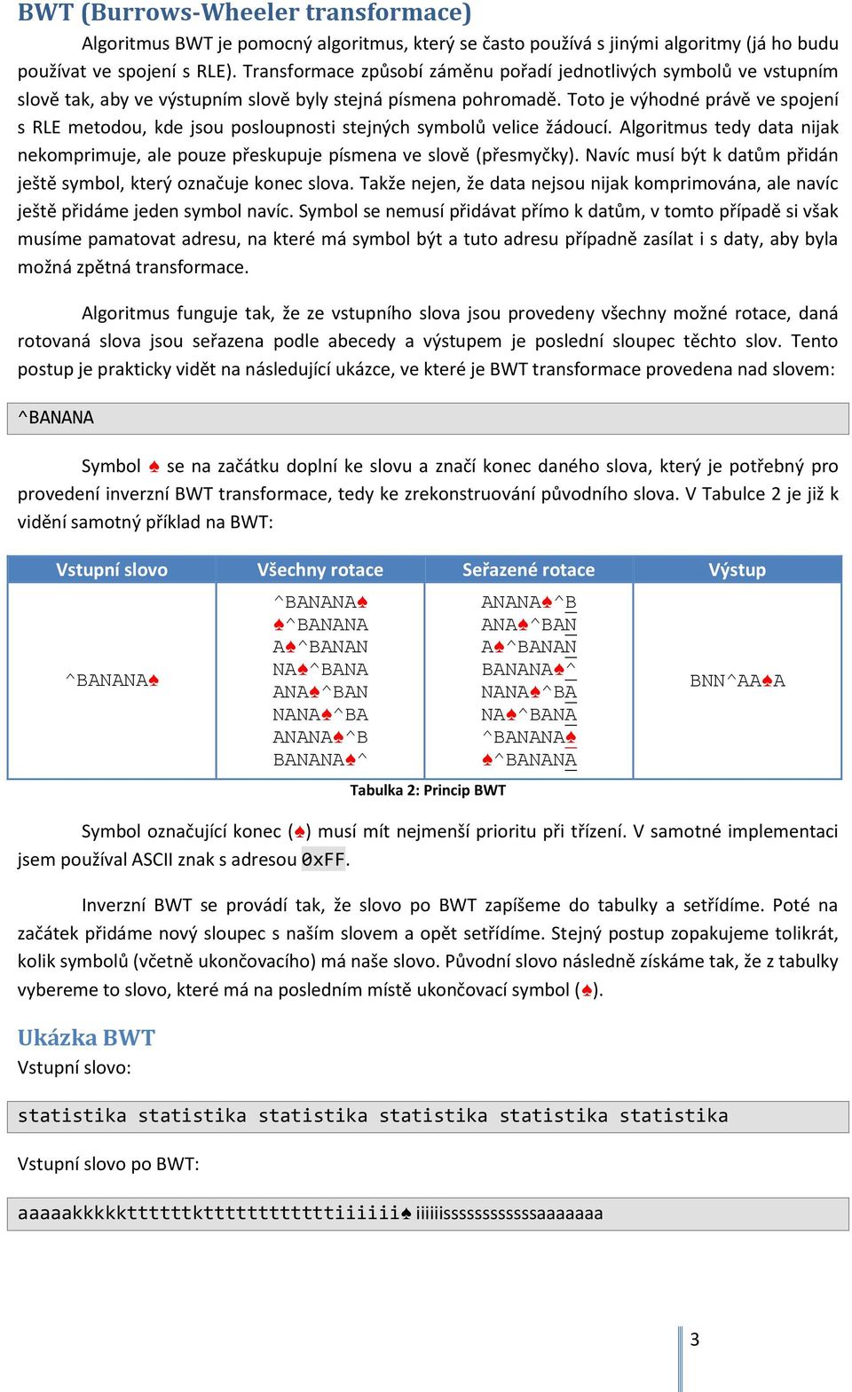 Toto je výhodné právě ve spojení s RLE metodou, kde jsou posloupnosti stejných symbolů velice žádoucí. Algoritmus tedy data nijak nekomprimuje, ale pouze přeskupuje písmena ve slově (přesmyčky).