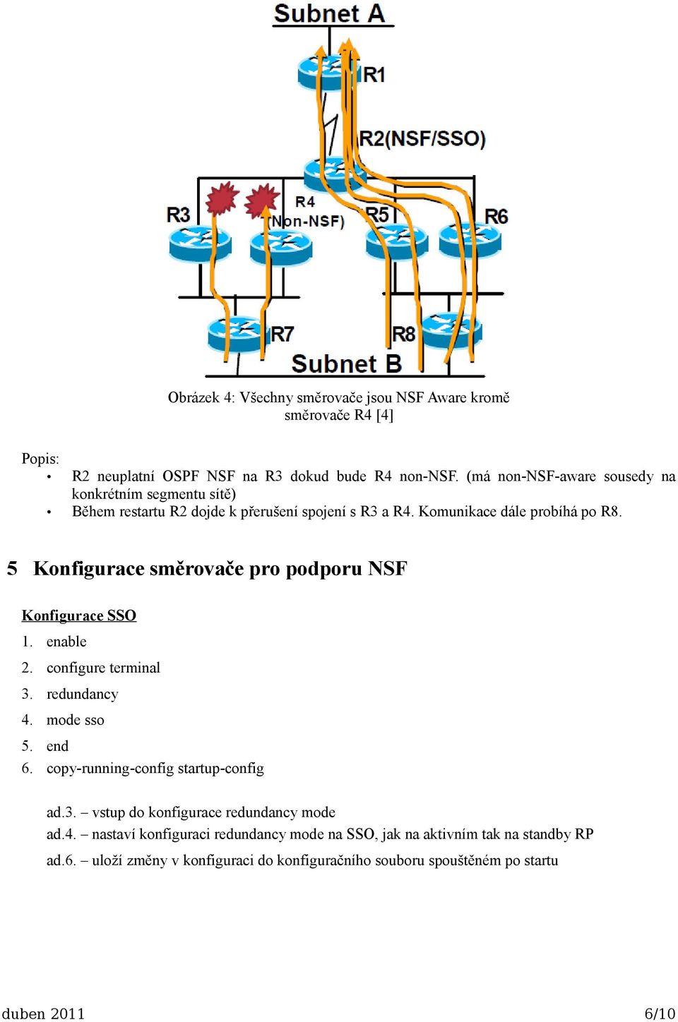 5 Konfigurace směrovače pro podporu NSF Konfigurace SSO 1. enable 2. configure terminal 3. redundancy 4. mode sso 5. end 6. copy-running-config startup-config ad.