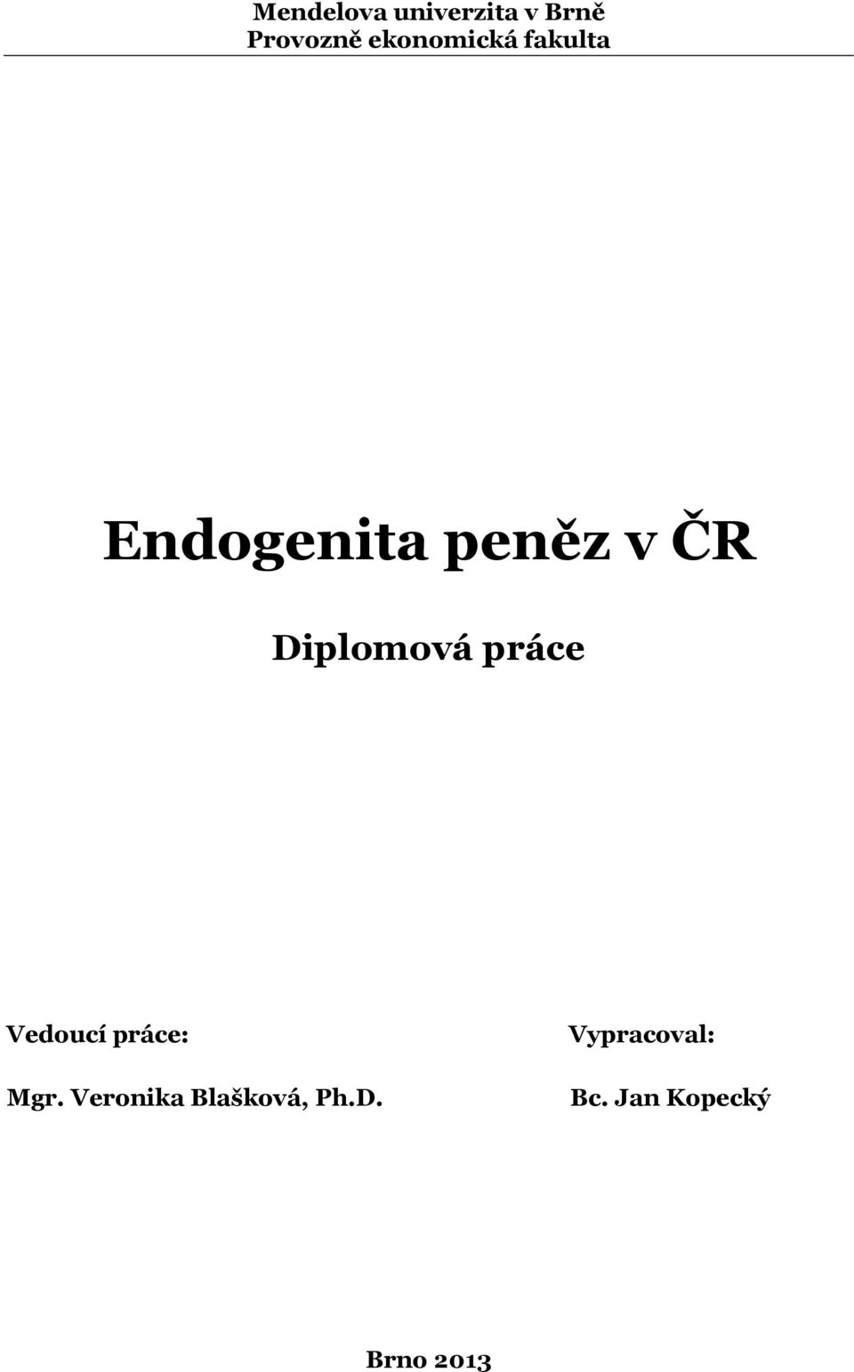 Diplomová práce Vedoucí práce: Mgr.
