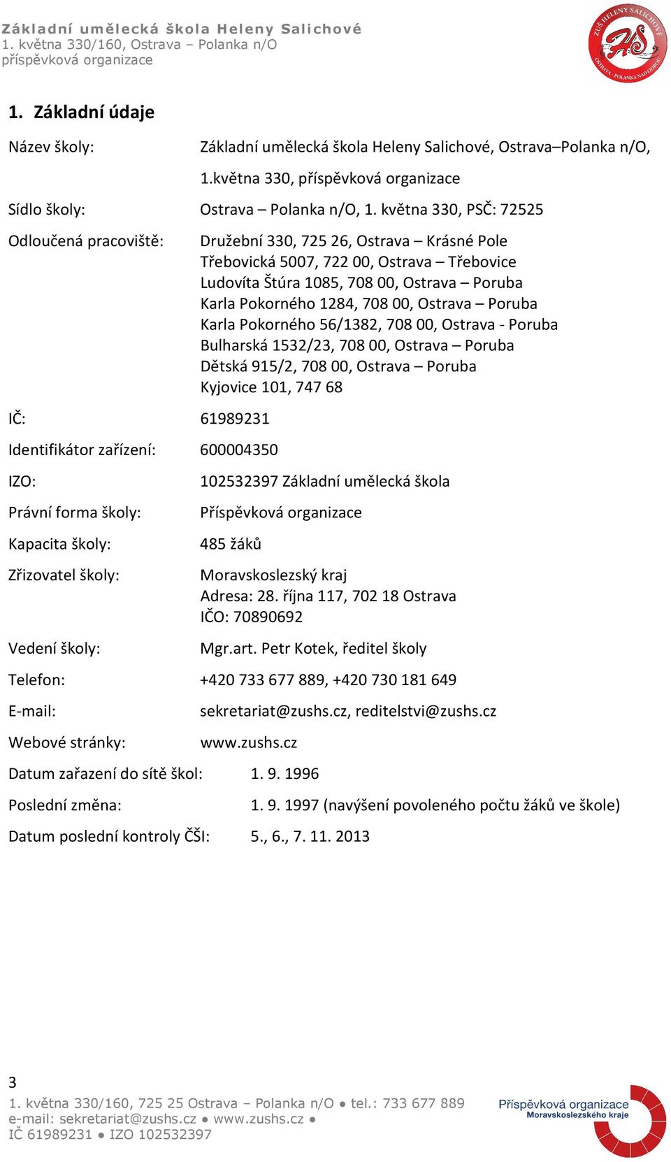 00, Ostrava Poruba Karla Pokorného 56/1382, 708 00, Ostrava - Poruba Bulharská 1532/23, 708 00, Ostrava Poruba Dětská 915/2, 708 00, Ostrava Poruba Kyjovice 101, 747 68 IČ: 61989231 Identifikátor