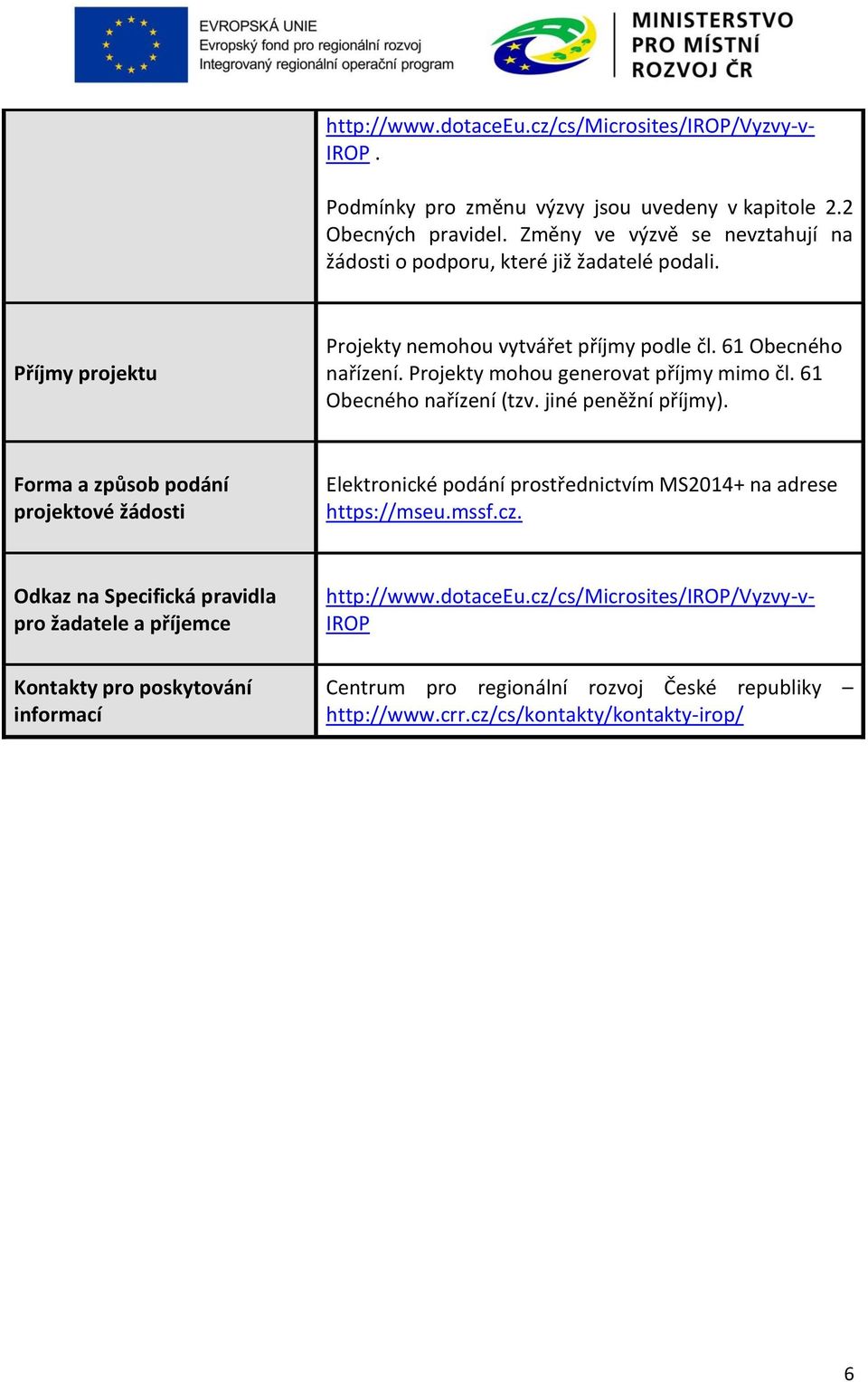 Projekty mohou generovat příjmy mimo čl. 61 Obecného nařízení (tzv. jiné peněžní příjmy).