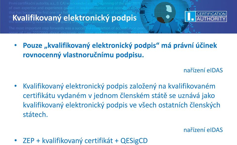 nařízení eidas Kvalifikovaný elektronický podpis založený na kvalifikovaném certifikátu vydaném