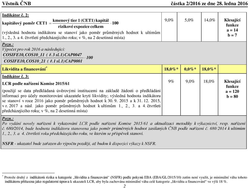 3: LCR podle nařízení Komise 2015/61 (použijí se data předkládaná úvěrovými institucemi na základě žádosti o předkládání informací pro účely monitorování ukazatele krytí likvidity; výsledná hodnota