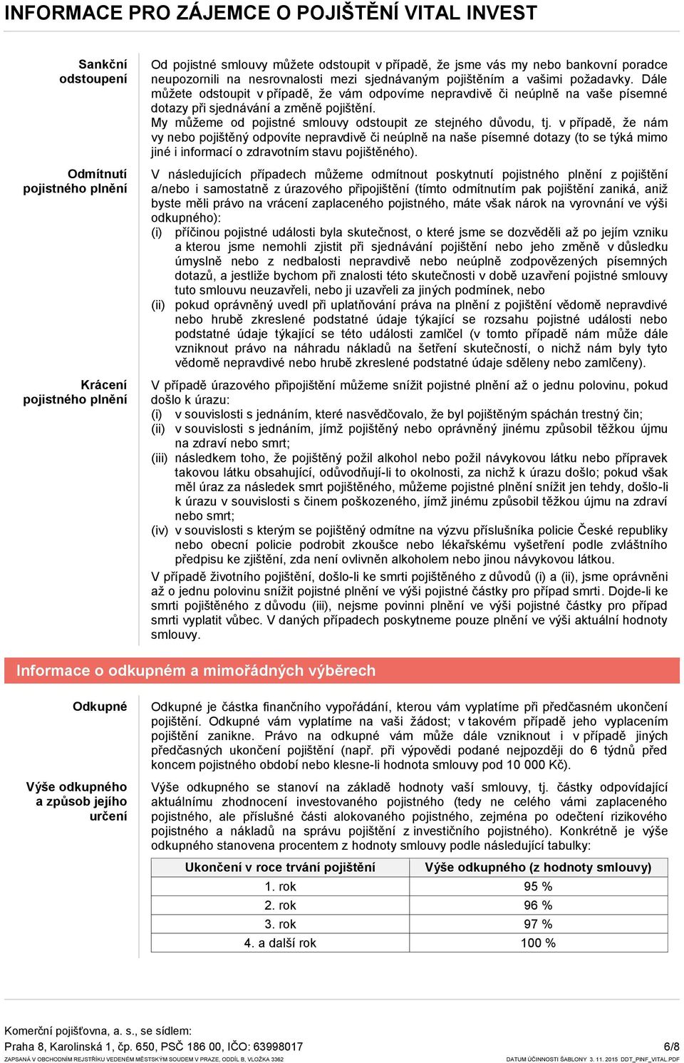 Dále můžete odstoupit v případě, že vám odpovíme nepravdivě či neúplně na vaše písemné dotazy při sjednávání a změně pojištění. My můžeme od pojistné smlouvy odstoupit ze stejného důvodu, tj.