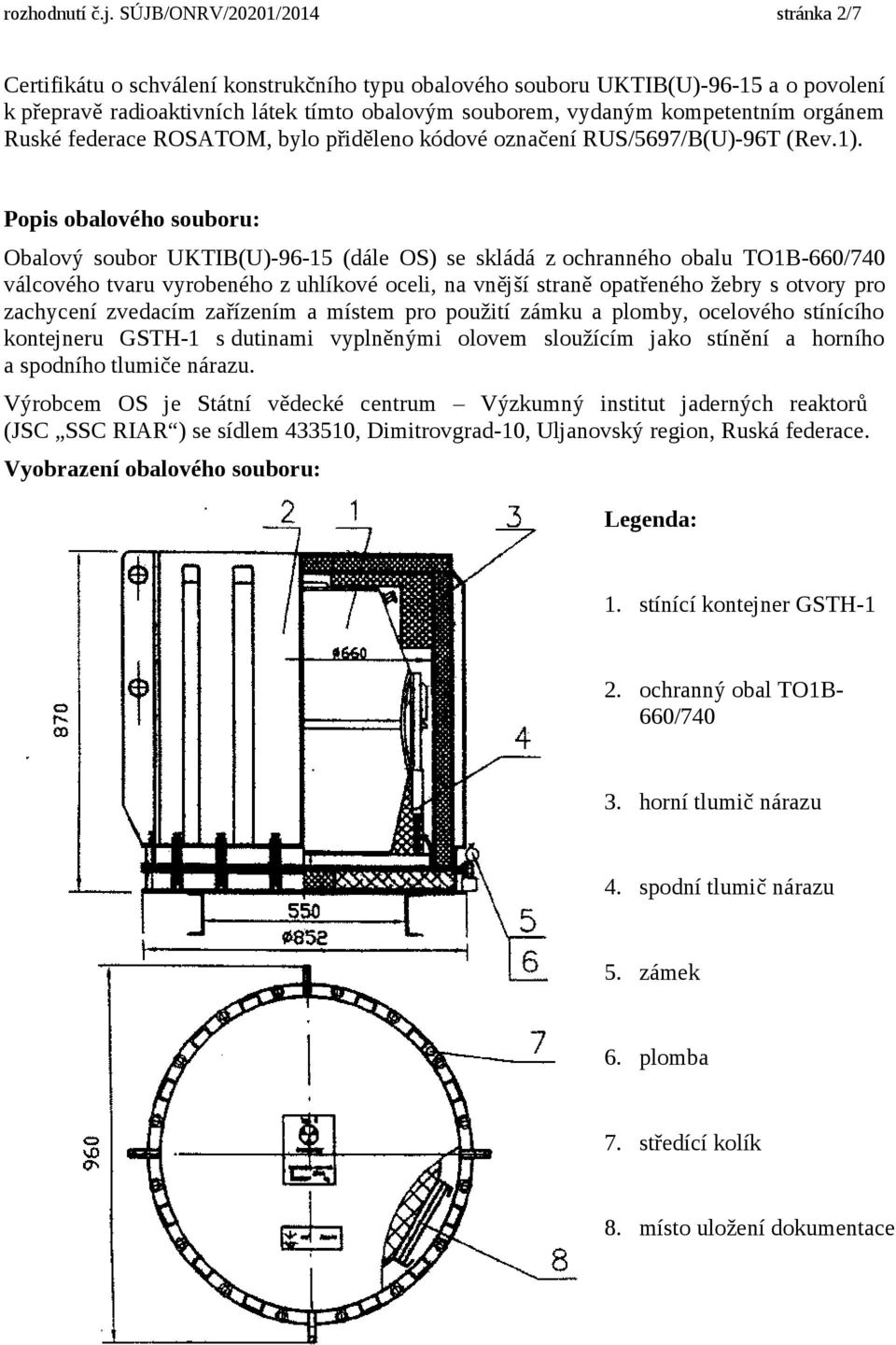 orgánem Ruské federace ROSATOM, bylo přiděleno kódové označení RUS/5697/B(U)-96T (Rev.1).