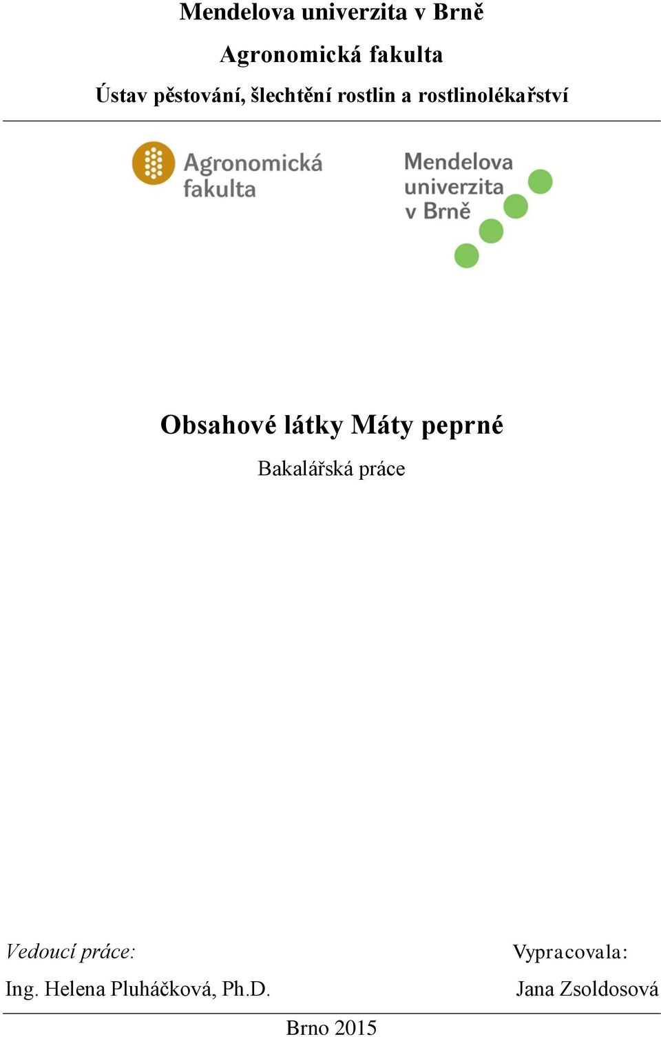 látky Máty peprné Bakalářská práce Vedoucí práce: Ing.