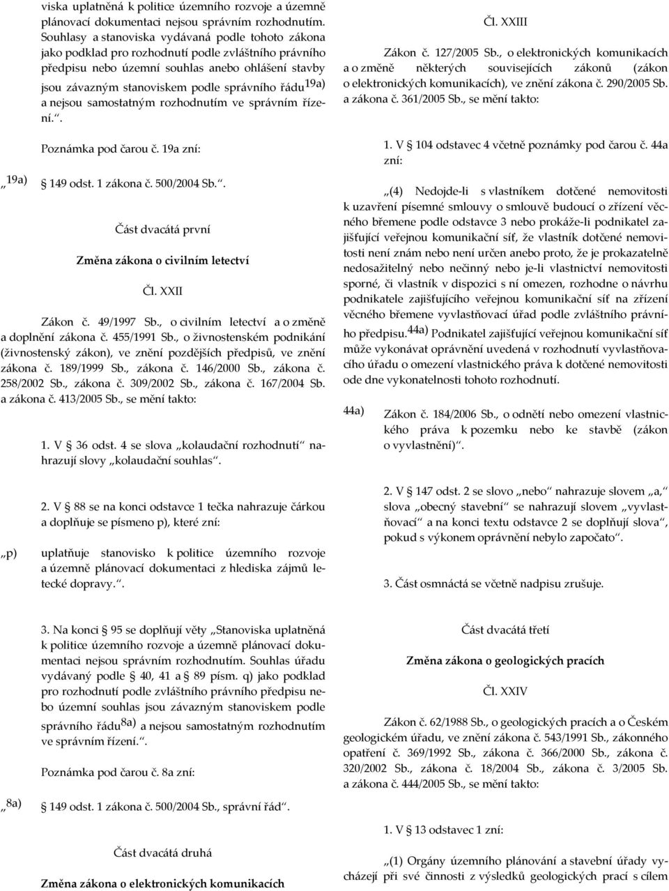 řádu 19a) a nejsou samostatným rozhodnutím ve správním řízení.. Poznámka pod čarou č. 19a zní: 19a) 149 odst. 1 zákona č. 500/2004 Sb.. Část dvacátá první Změna zákona o civilním letectví Čl.