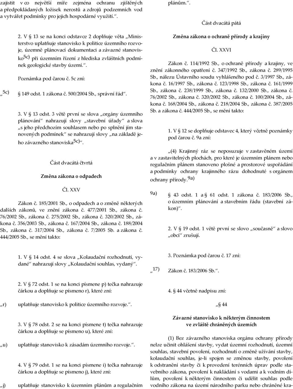 podmínek geologické stavby území.. Poznámka pod čarou č. 5c zní: 5c) 149 odst. 1 zákona č. 500/2004 Sb., správní řád. 3. V 13 odst.