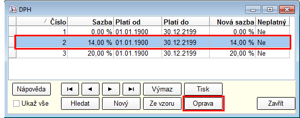 V horním menu aplikace Recepce Savarin klikněte na Nastavení a dále zvolte