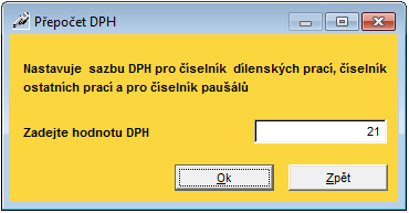 Stejným způsobem provedete změnu snížené sazby ze 14% na 15%. 1.9 HROMADNÁ ZMĚNA SAZBY DPH SERVIS PGCS Hromadnou změnu sazby DPH je možno provést od verze Servis PGCS 7.278.