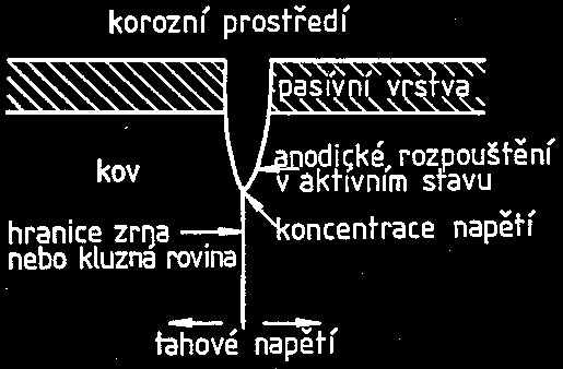 Druhy koroze kovů korozní praskání vzniká v materiálu namáhaném tahem za zvýšené teploty v