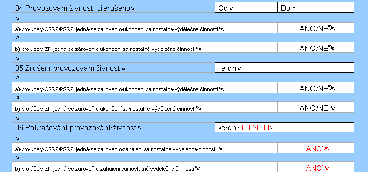 Typ a datum změny Vyberte jeden z