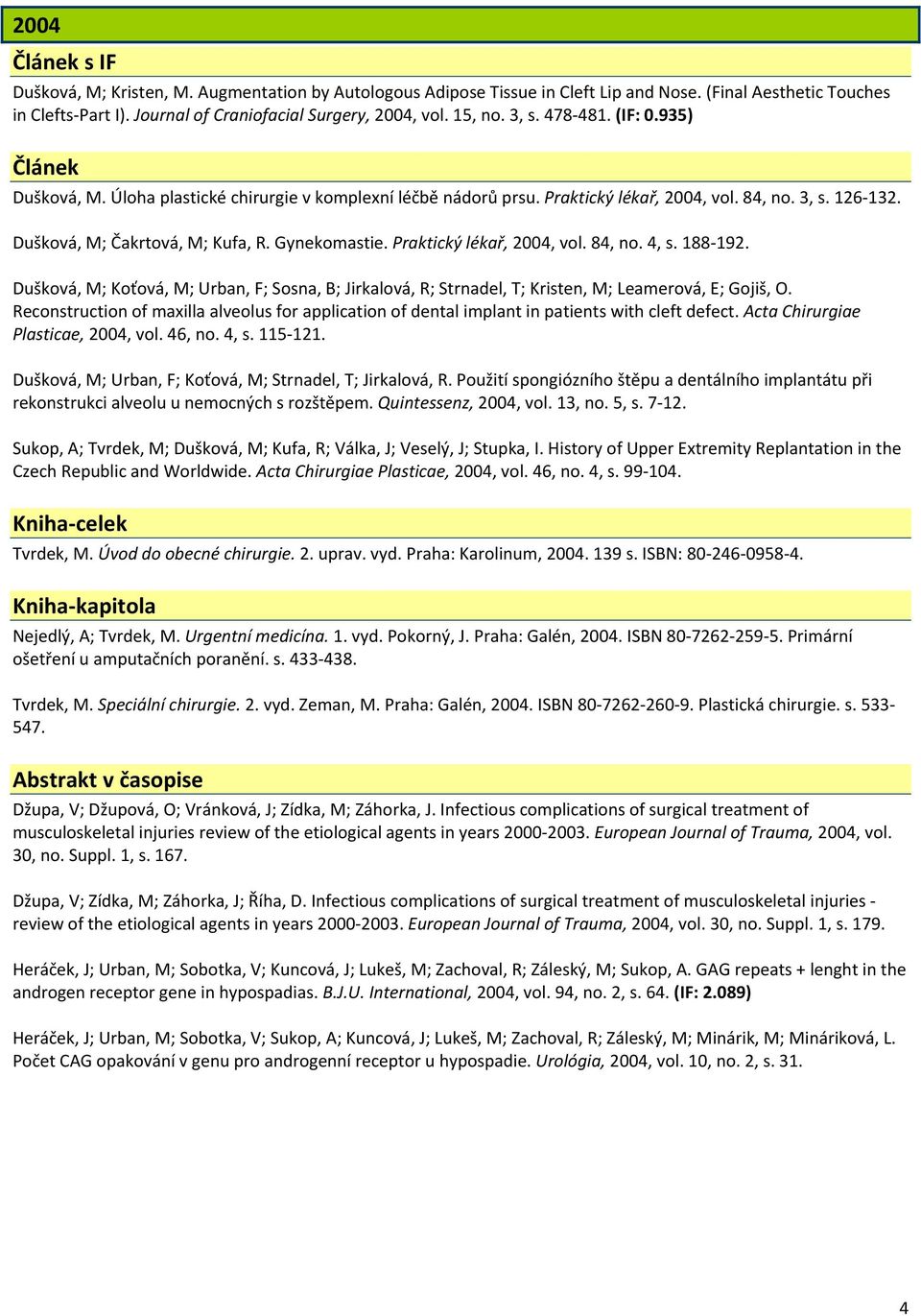Praktický lékař, 2004, vol. 84, no. 4, s. 188 192. Dušková, M; Koťová, M; Urban, F; Sosna, B; Jirkalová, R; Strnadel, T; Kristen, M; Leamerová, E; Gojiš, O.