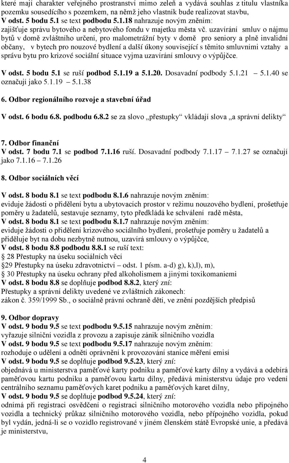 uzavírání smluv o nájmu bytů v domě zvláštního určení, pro malometrážní byty v domě pro seniory a plně invalidní občany, v bytech pro nouzové bydlení a další úkony související s těmito smluvními