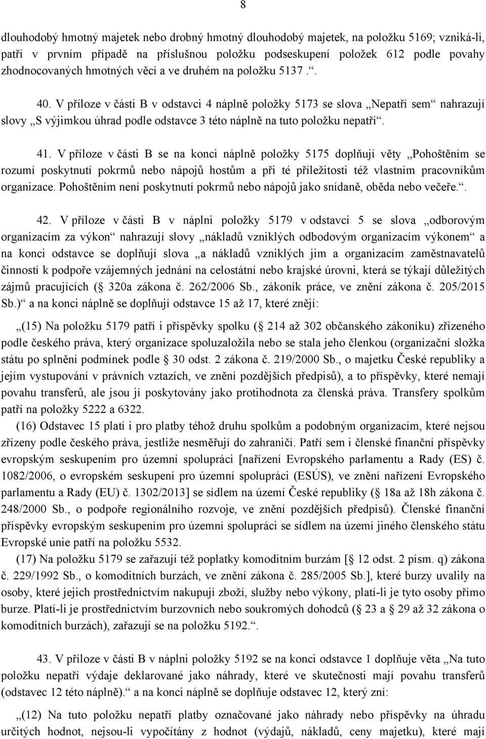 V příloze v části B v odstavci 4 náplně položky 5173 se slova Nepatří sem nahrazují slovy S výjimkou úhrad podle odstavce 3 této náplně na tuto položku nepatří. 41.