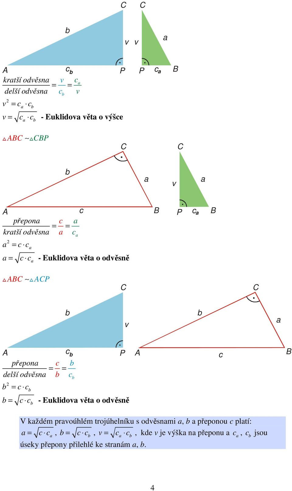 ět o oděsně V kždém proúhlém trojúhelníku s oděsnmi, přeponou pltí: