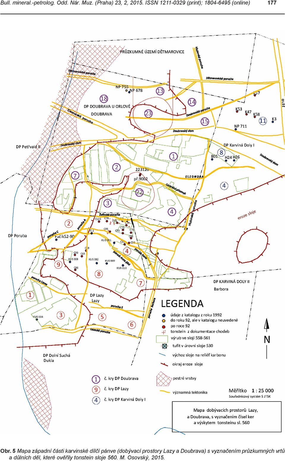 5 Mapa západní části karvinské dílčí pánve (dobývací prostory Lazy a