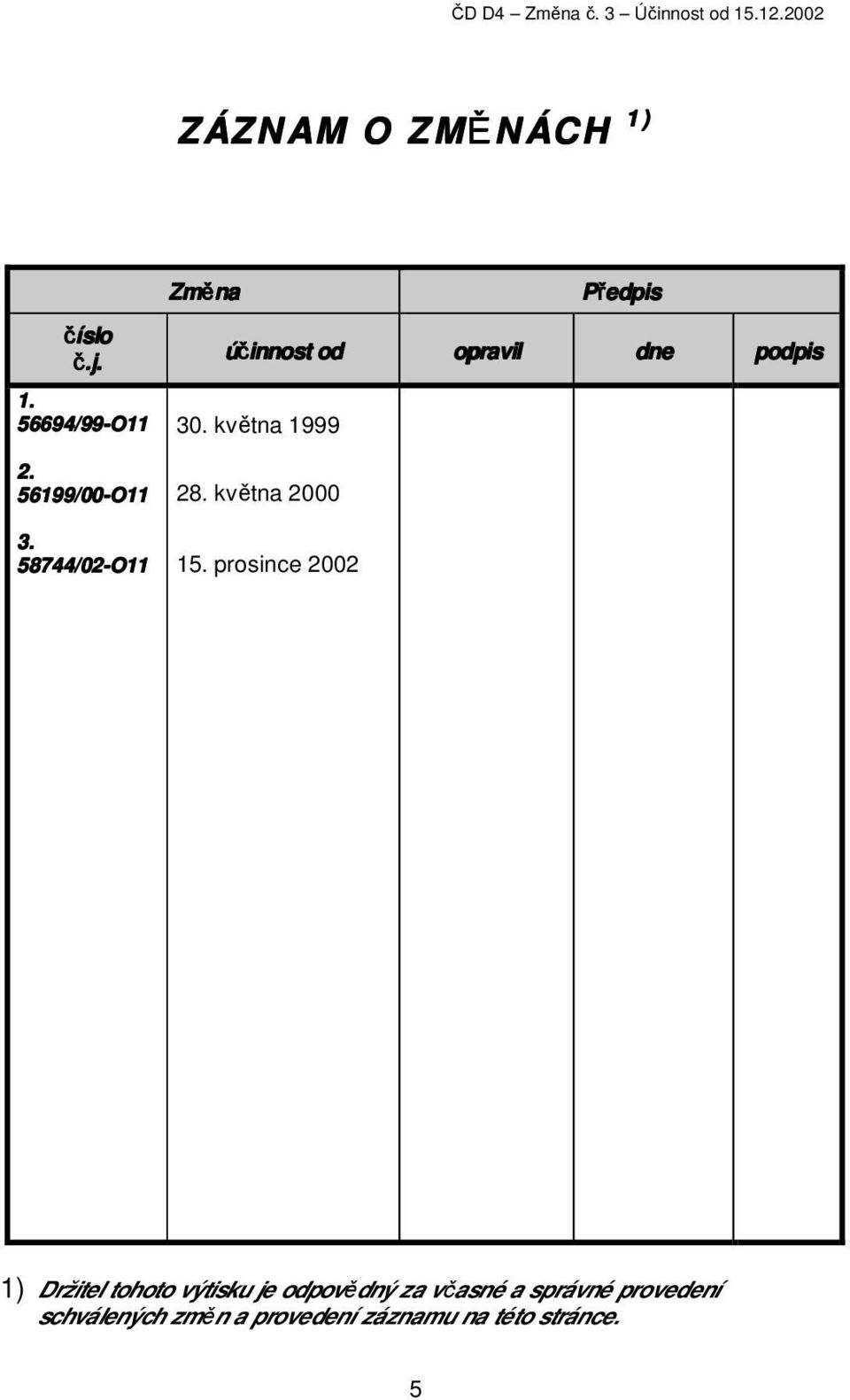 56199/00-O11 28. května 2000 3. 58744/02-O11 15.