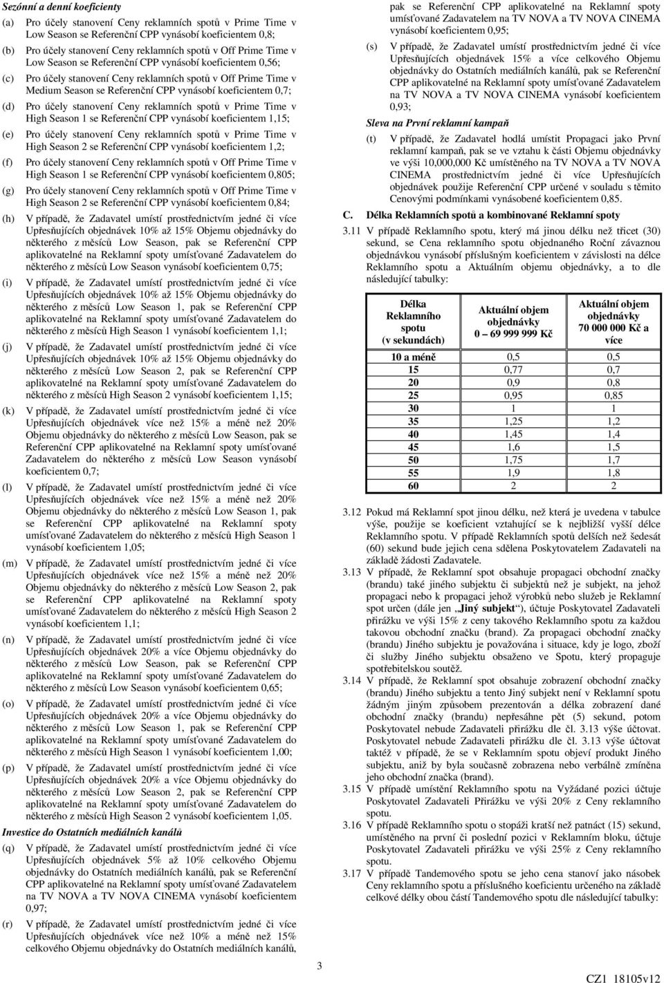 vynásobí koeficientem 0,805; High Season 2 se Referenční CPP vynásobí koeficientem 0,84; některého z měsíců Low Season, pak se Referenční CPP některého z měsíců Low Season vynásobí koeficientem 0,75;