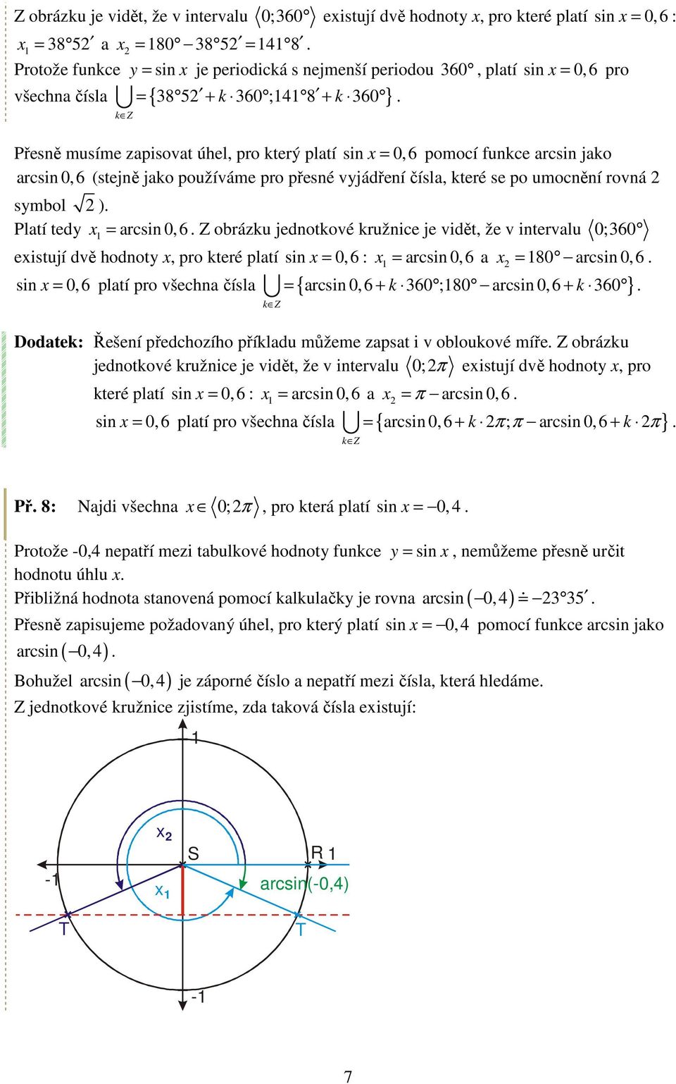 Přesně musíme zapisovat úhel, pro který platí sin = 0,6 pomocí funkce arcsin jako arcsin 0,6 (stejně jako používáme pro přesné vyjádření čísla, které se po umocnění rovná symbol ).