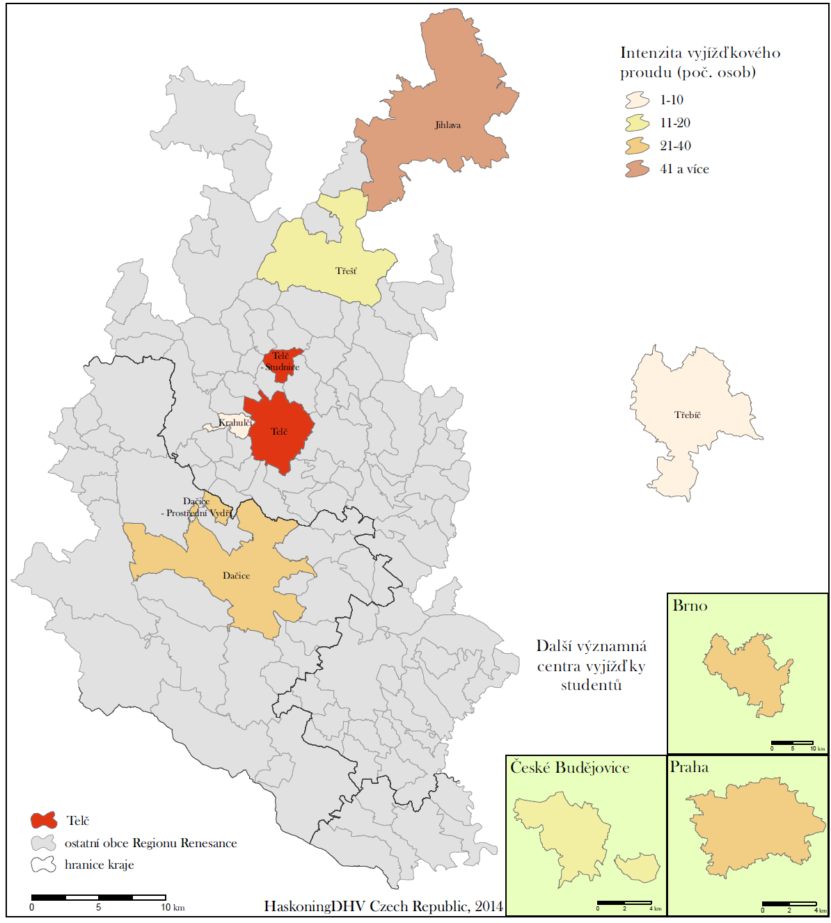 Z hlediska vyjížďky jsou nejatraktivnější městajihlava, Dačice a Třešť, u kterých lze předpokládat vyjížďku za středoškolským stupněm vzdělání vzhledem k jejich blízkosti a nabídce vzdělávacích
