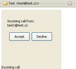 Příkladem může být příchozí hovor. Po spuštění aplikace je obrazovka prázdná. Ve chvíli, kdy je zachycena zpráva INVITE, zobrazí se na obrazovce dvě tlačítka: Accept a Decline (viz obrázek 2.3).