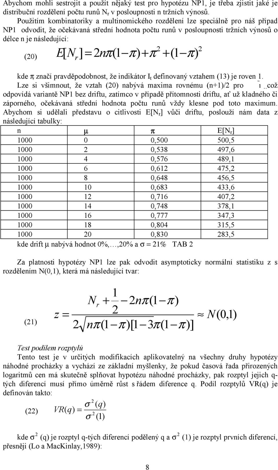 nπ (1 π ) + π + (1 π ) kde π značí pravděpodobnost, že indikátor I t definovaný vztahem (13) je roven 1.