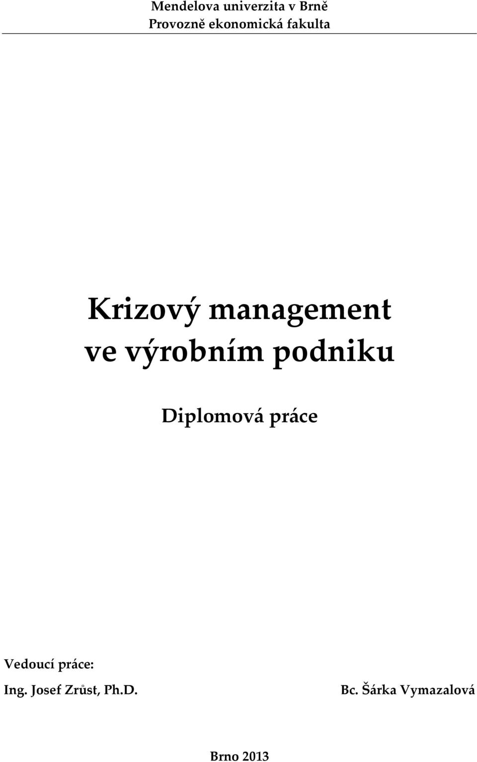 výrobním podniku Diplomová práce Vedoucí