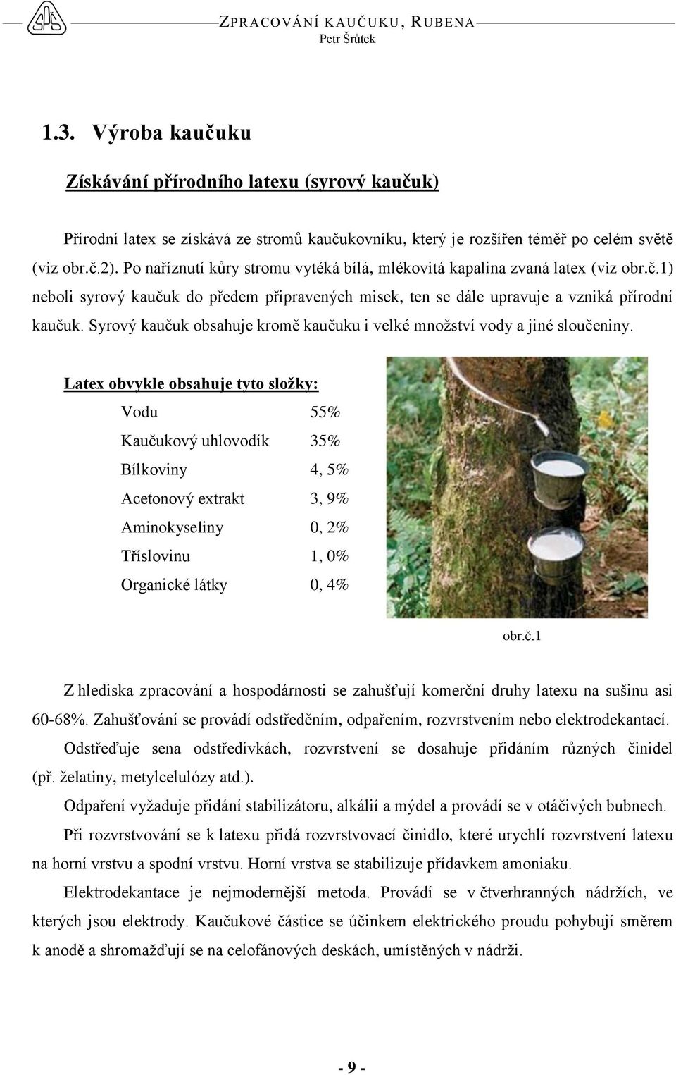 Syrový kaučuk obsahuje kromě kaučuku i velké množství vody a jiné sloučeniny.