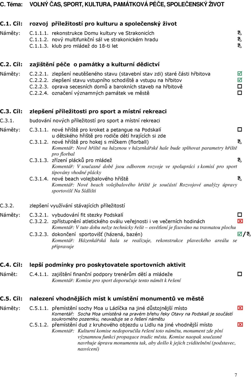 2.2.2. zlepšení stavu vstupního schodiště a vstupu na hřbitov C.2.2.3. oprava secesních domů a barokních staveb na hřbitově C.2.2.4. označení významných památek ve městě C.3. Cíl: zlepšení příležitosti pro sport a místní rekreaci C.