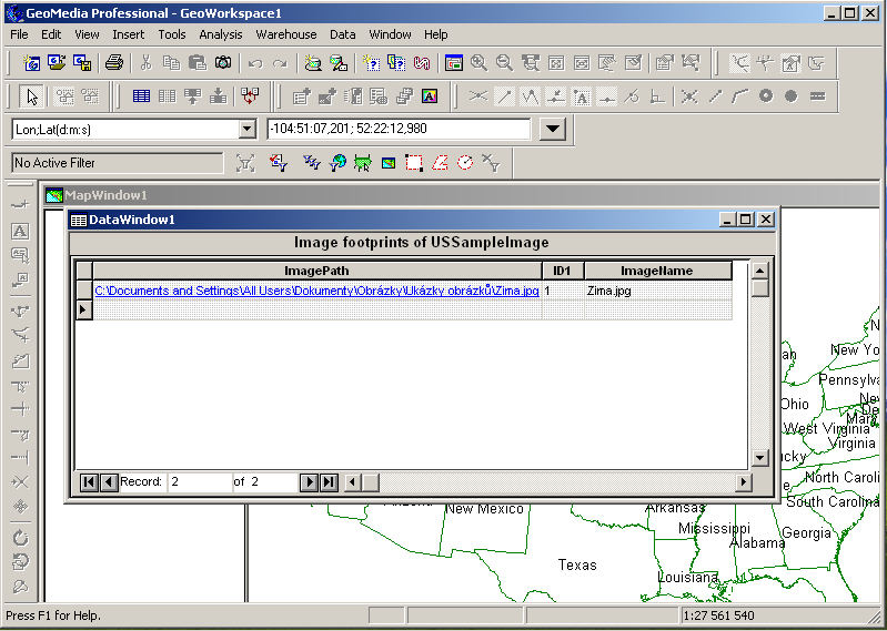 7 Obrysové stopy (Image Footprints) Obrysové stopy se vytváří pomocí nabídky menu, konkrétně Analysis, kde se vybere Image Footprints.