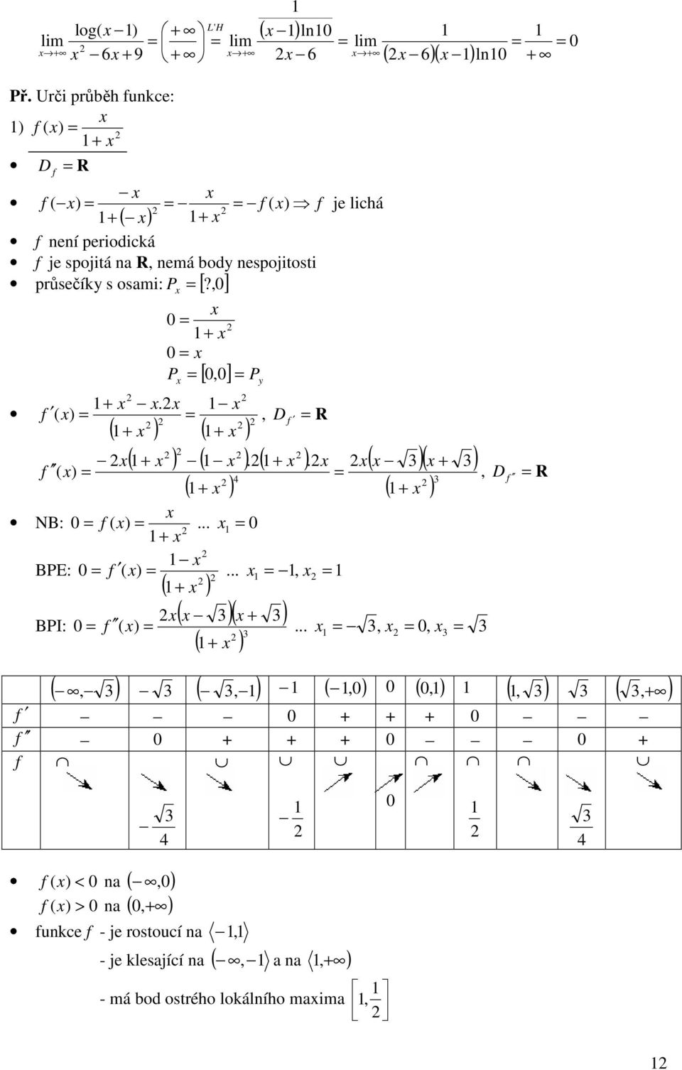 bod nespojitosti P?, průsečík s osami: [ ] P, P [ ]., R.. NB:... BPE:.