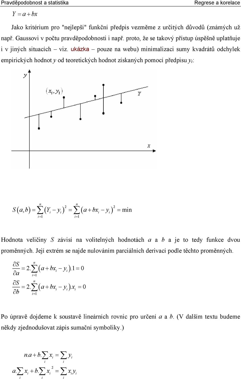 ukázka pouze a webu) mmalzac umy kvadrátů odchylek emprckých hodot y od teoretckých hodot zíkaých pomocí předpu y t : ( ) ( ) ( ) S a, b = y = a+ b y = m = = Hodota velčy S