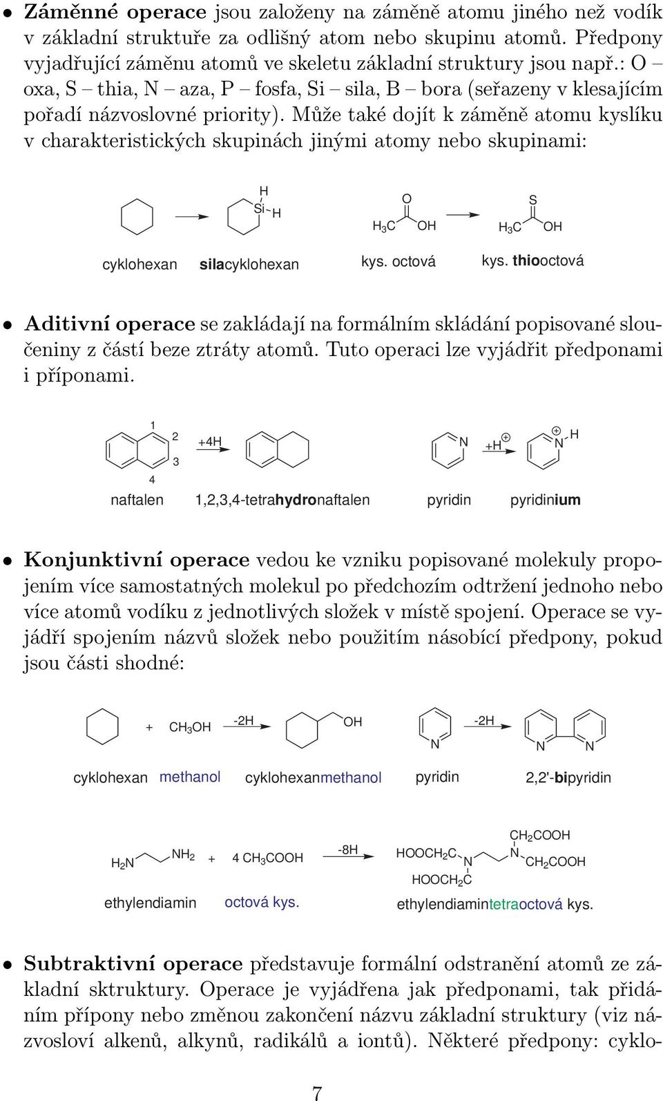 Může také dojít k záměně atomu kyslíku v charakteristických skupinách jinými atomy nebo skupinami: Si S 3 3 cyklohexan silacyklohexan kys. octová kys.