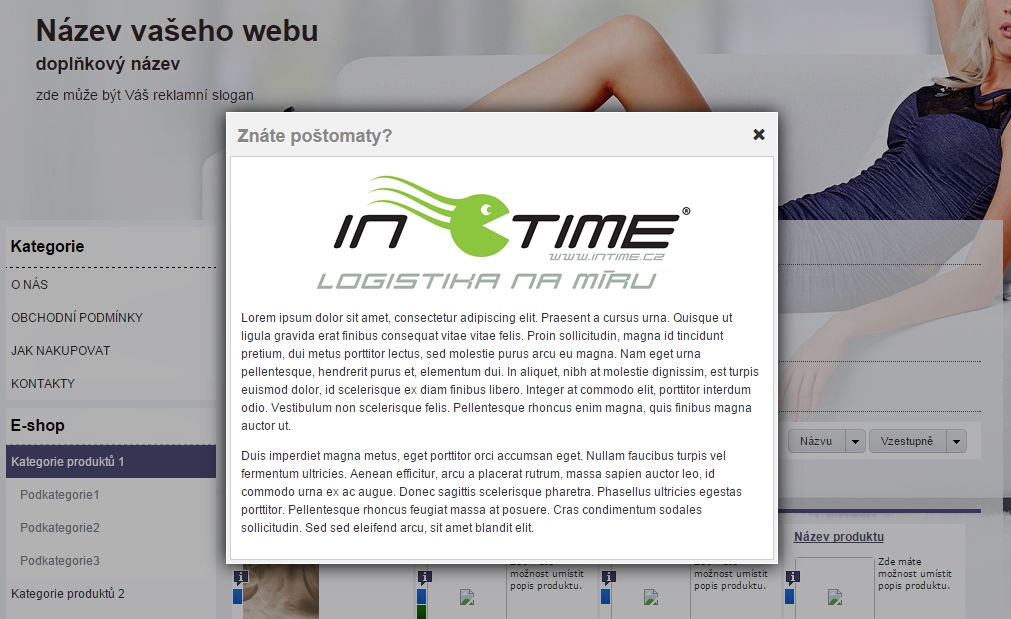 Po kliknutí je zobrazeno okno s propagačním textem, vysvětlujícím princip fungování poštomatů: Proč bych měl chtít zobrazit na svém eshopu rozšířenou dopravu IN TIME?