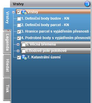 Nahlížení do KN - hranice parcel a podrobné body s