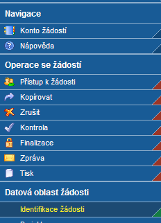 Práce s Benefit7 (4) - Levé menu Operace se žádostí Konta žádosti -