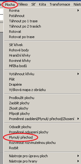 Příklad 5: Otevřete soubor Nápověda/Učíme se Rhino/Otevřít modely pro návody/blendsrf.3dm a vytvořte přechodovou plochu mezi dvěma zadanými plochami.