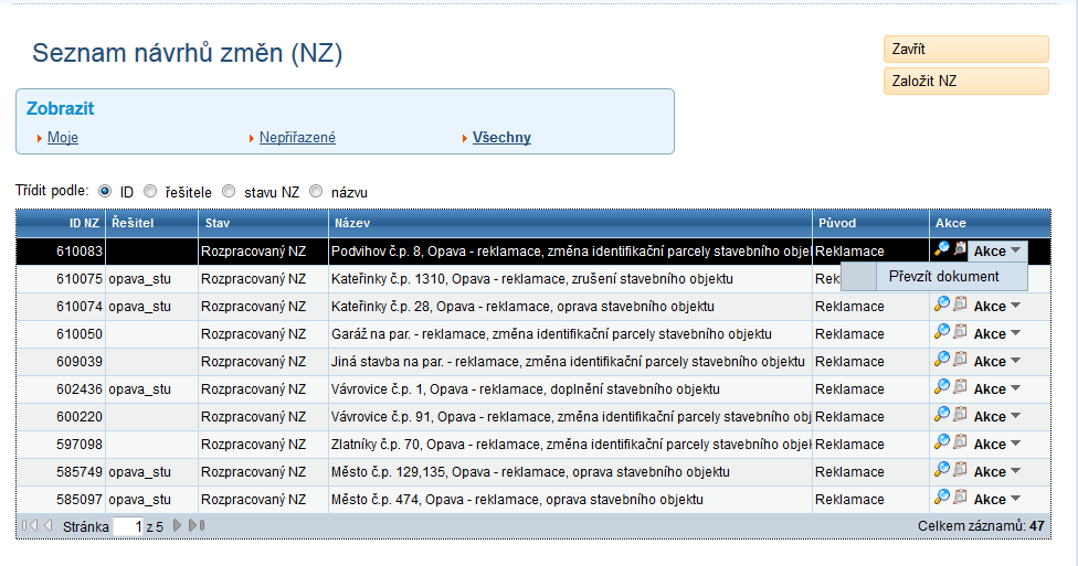 Jakmile budete uvedeni jako řešitel NZ, můžete NZ zpracovat podle následujících možností řešení: 3.2.