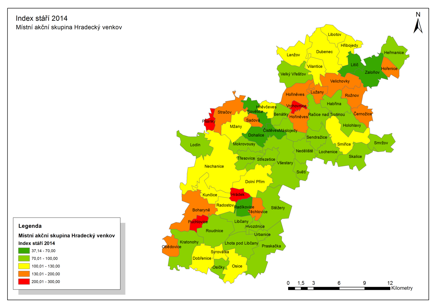 Zájmové území MAS Hradecký venkov o rozloze 409,8 km 2 (což je 8,6 % rozlohy Královéhradeckého kraje) tvoří 63 obcí, z toho 2 města.