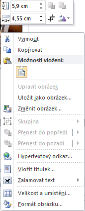 Formátování obrázků Klikněte na obrázek pravým