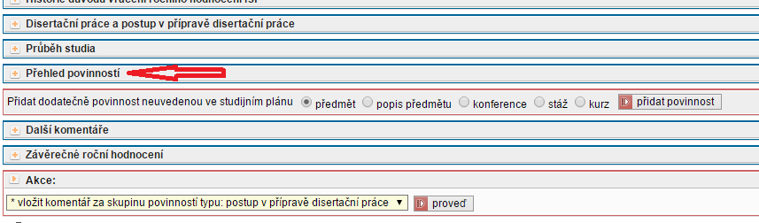 Zobrazí se pole pro vložení textu, kam krátce shrňte postup v přípravě disertační práce a pomocí Ulož vložte do RH.