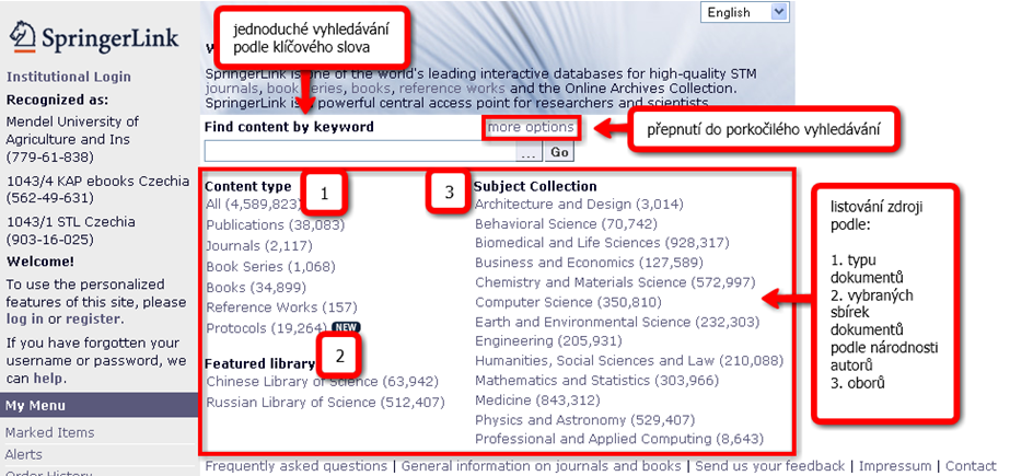 3 DATABÁZE na Mendelu pro ZF 3.6 SpringerLink http://www.springerlink.