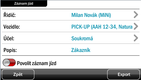 10. Záznam jízd, tvorba knihy jízd Software Dynavix nabízí svým uživatelům funkci umožňující vytvářet knihu jízd generováním z evidence všech jízd.