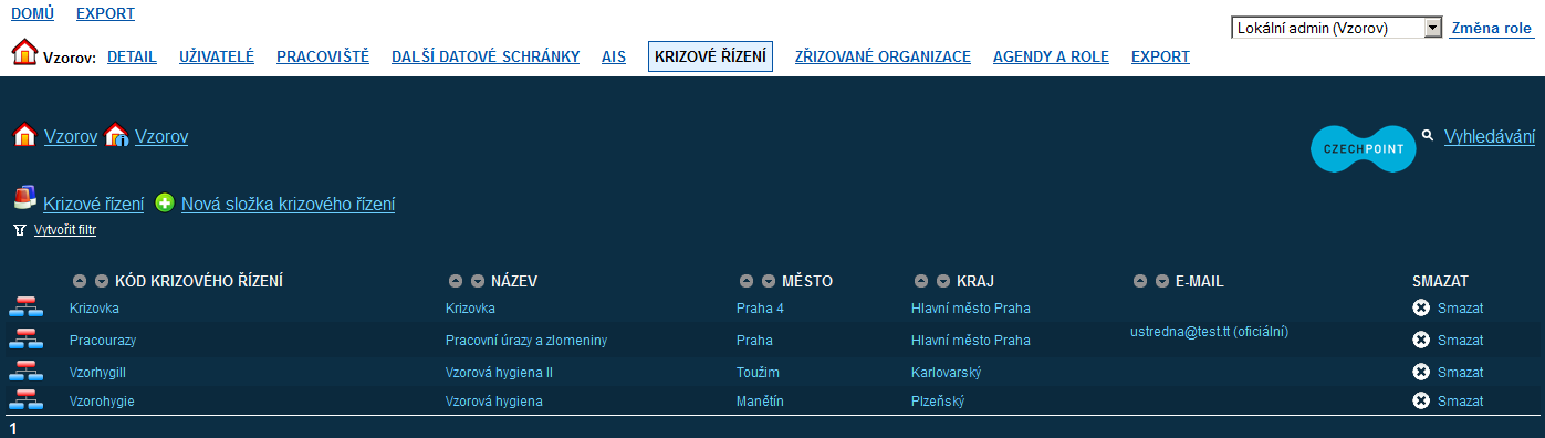 3.10 Krizové řízení 3.10.1 Procházení strukturou krizového řízení V horním menu klikněte na položku Krizové řízení.